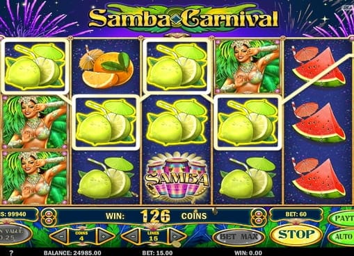 Выигрышная комбинация символов в Samba Carnival